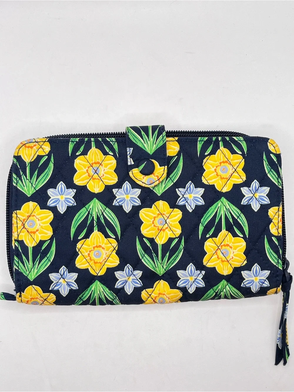 Vera Bradley Floral Quilted Zip Wallet - Navy and Yellow